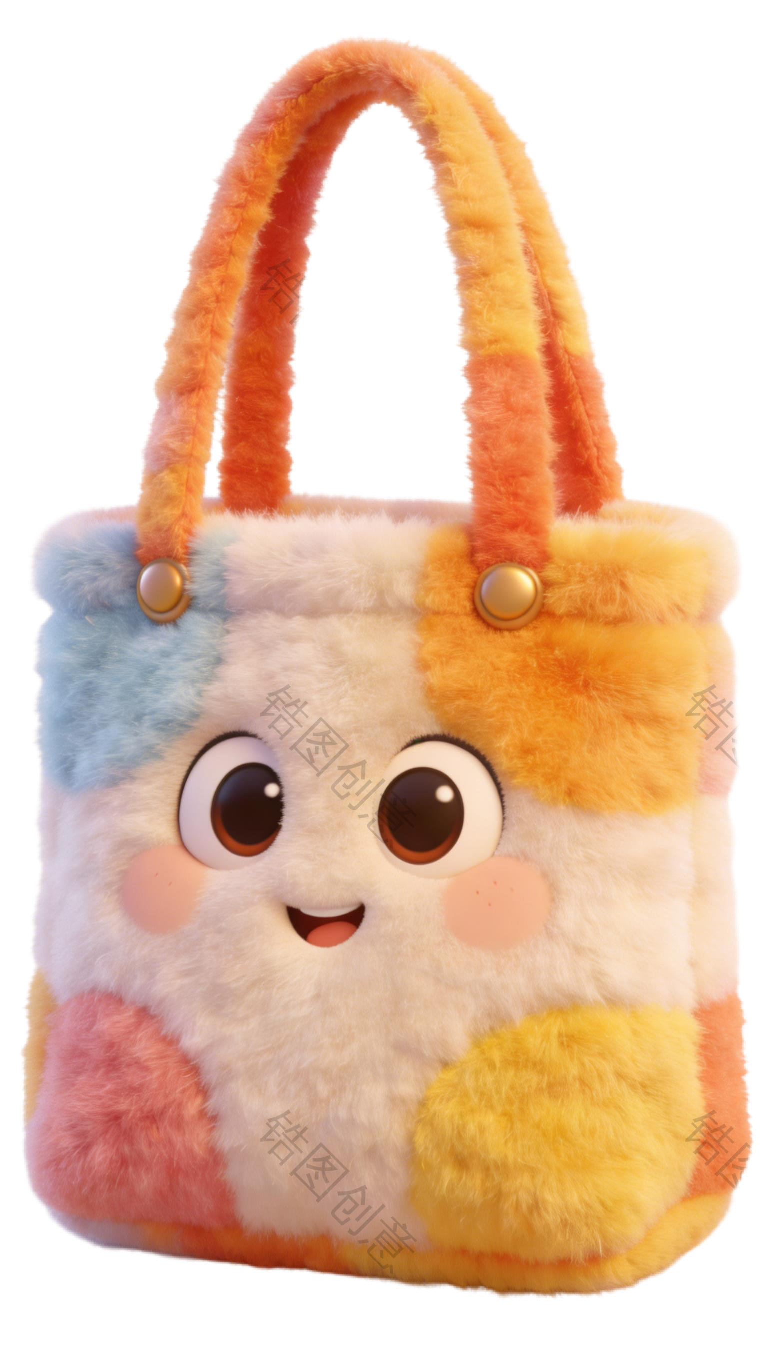 3d毛绒质感卡通促销装饰购物袋元素