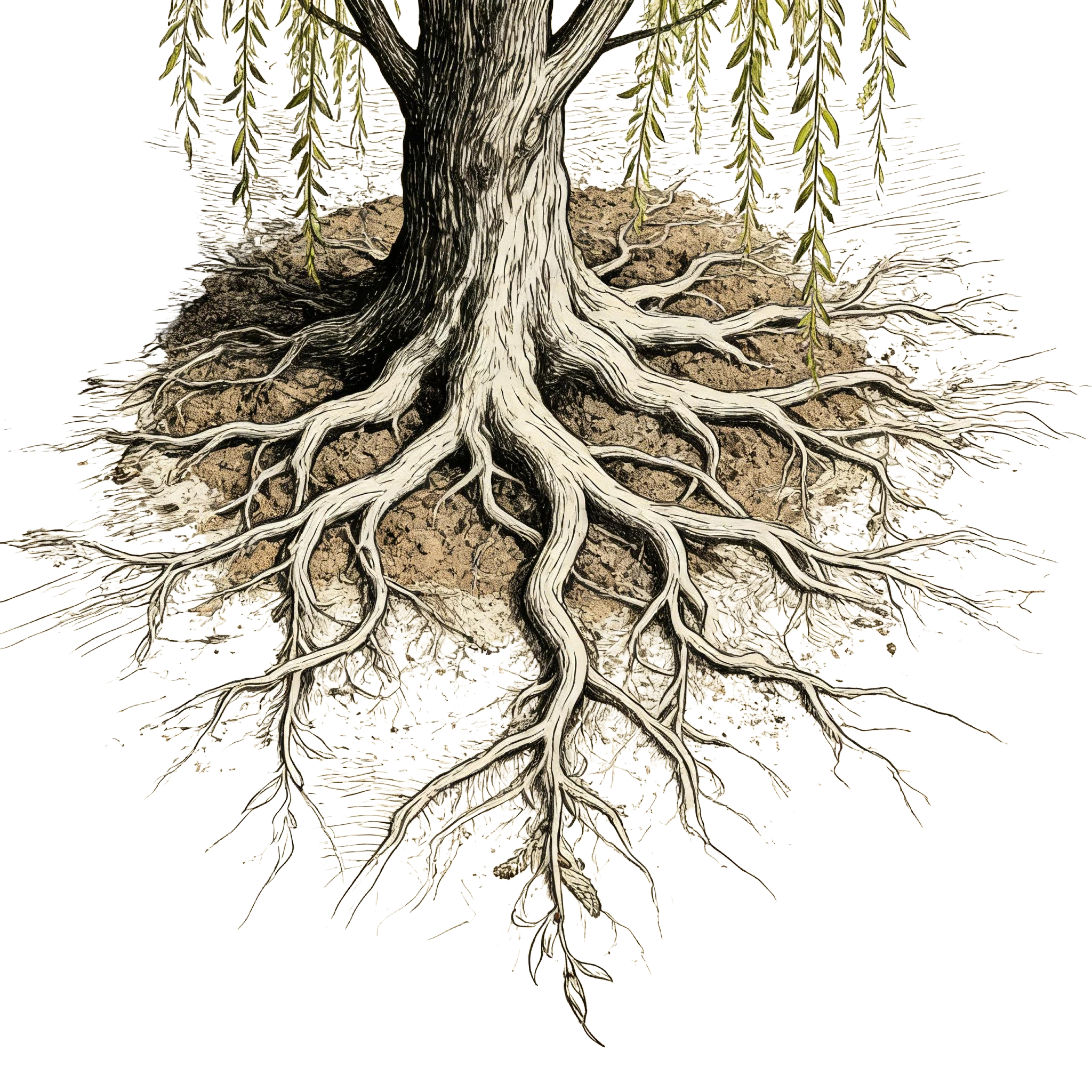 复古柳树跟插图