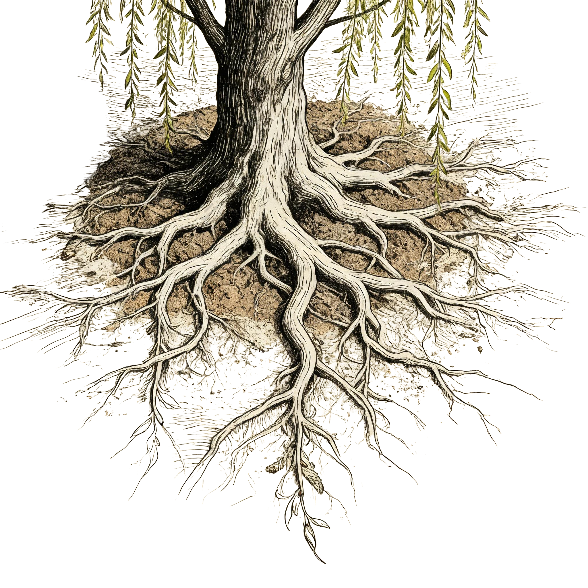 复古柳树跟插图