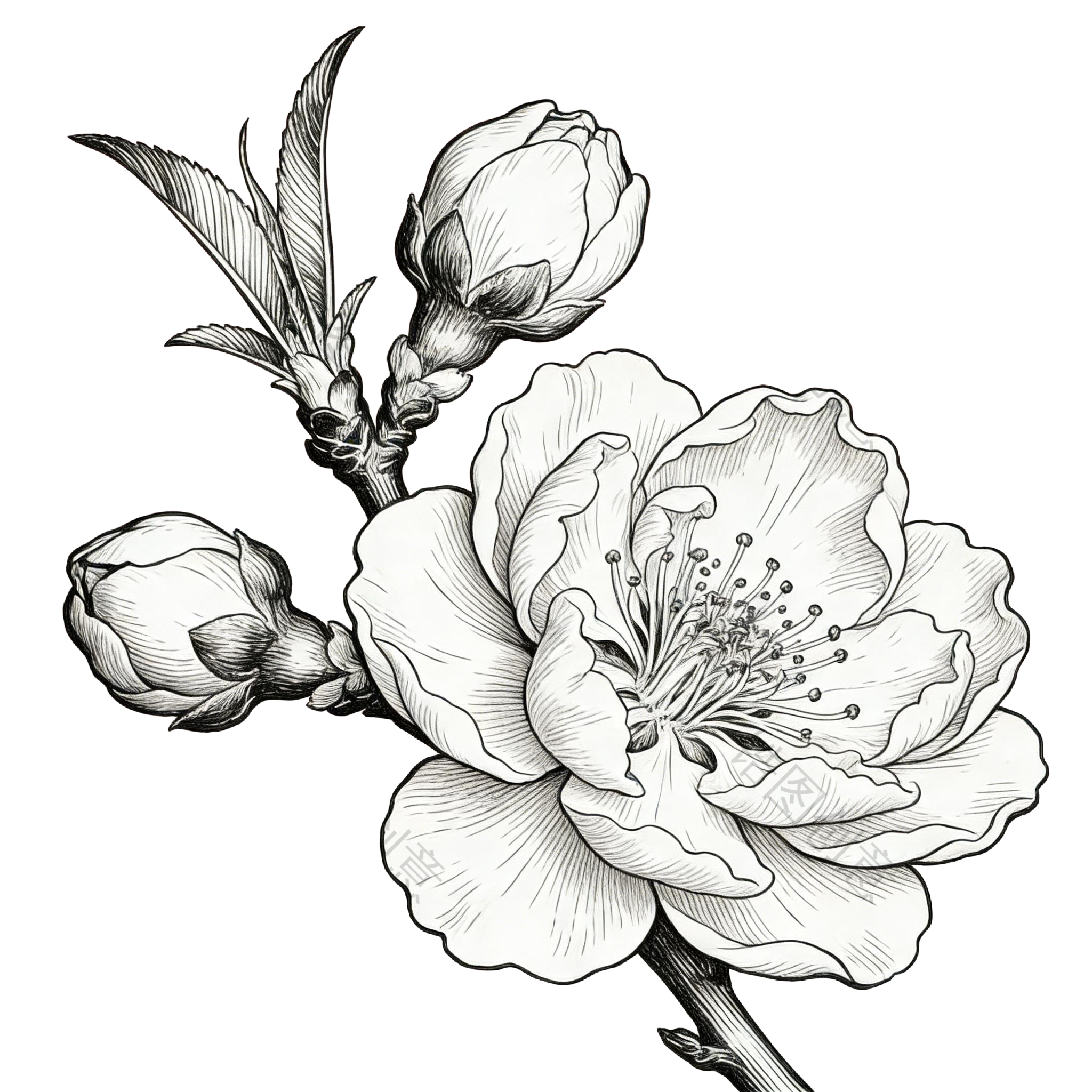 复古桃花插图元素