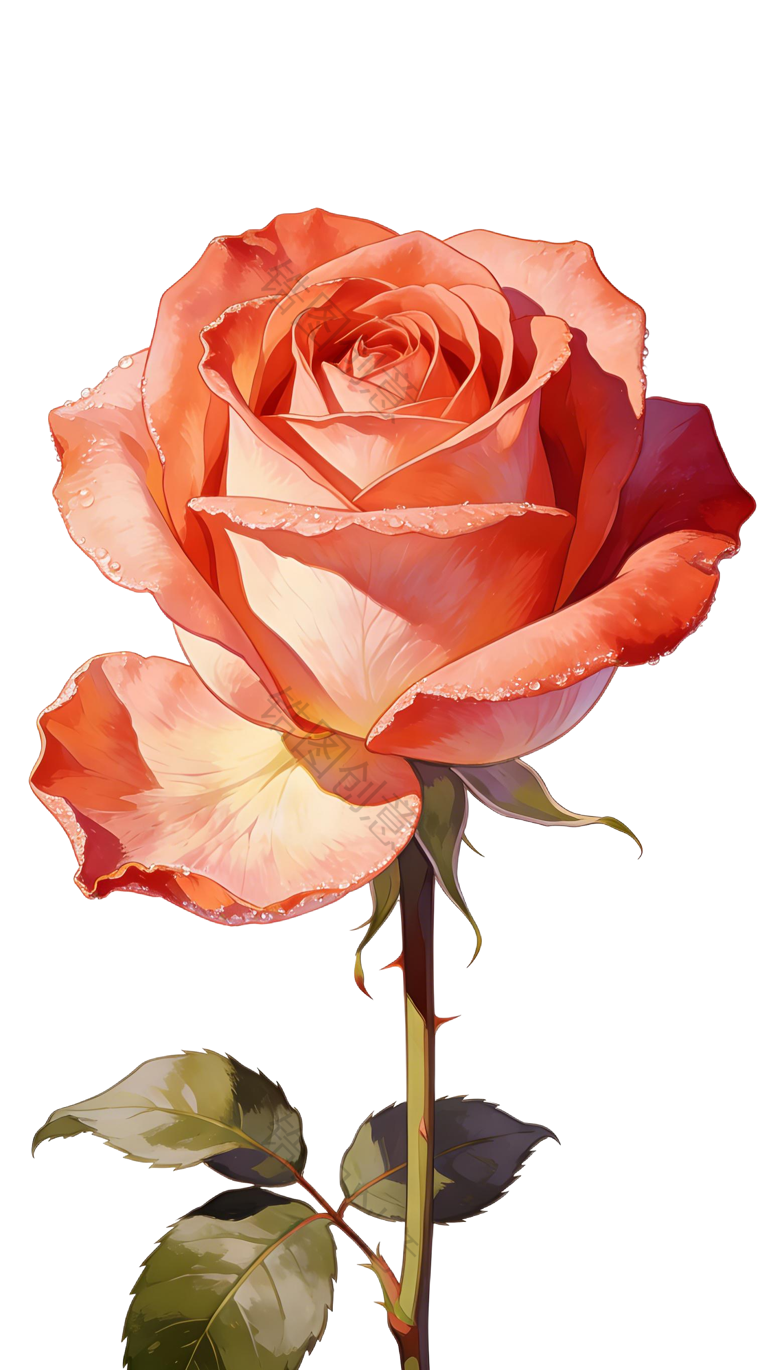 一支玫瑰花插画元素