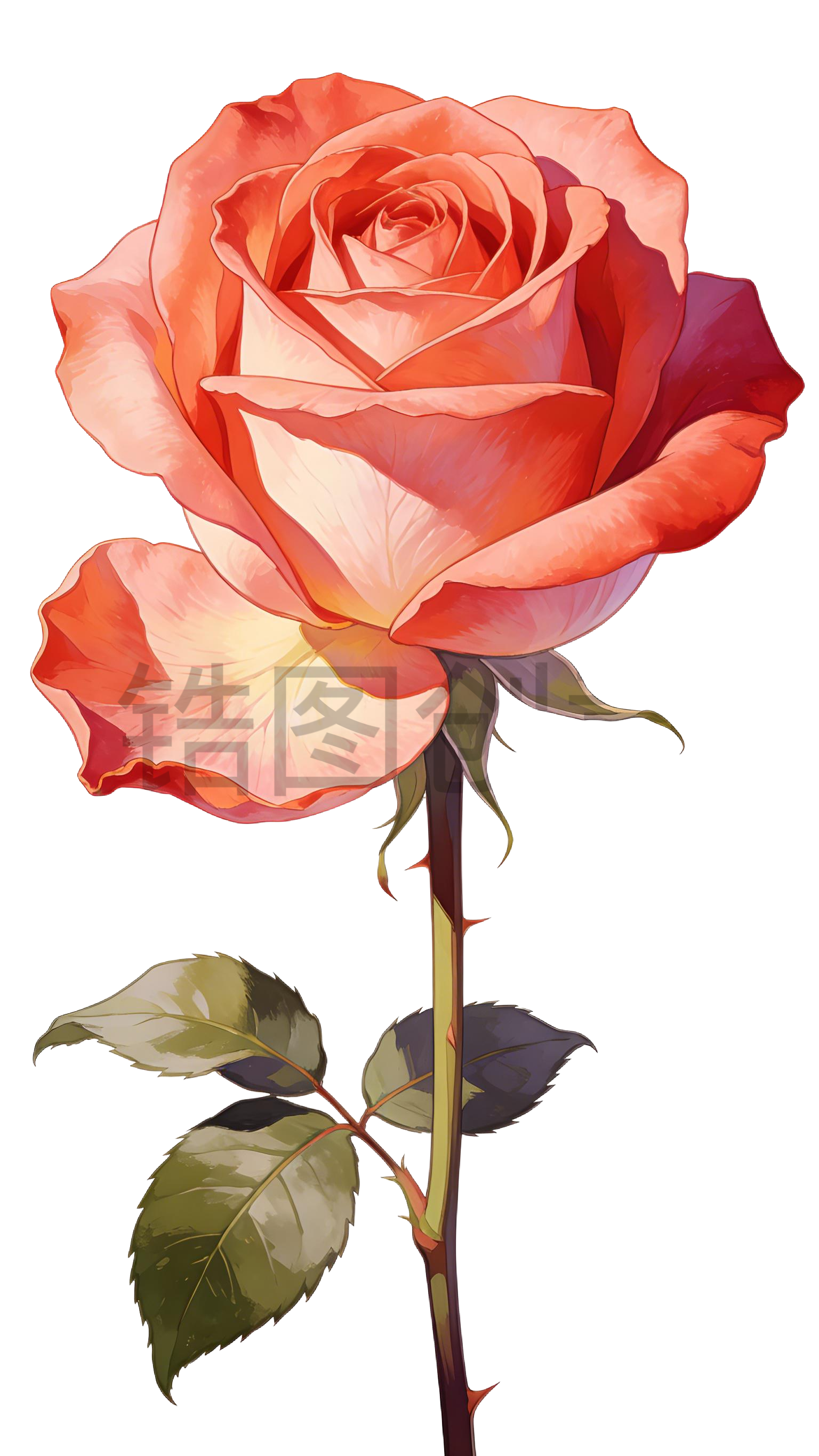 一支玫瑰花插画元素