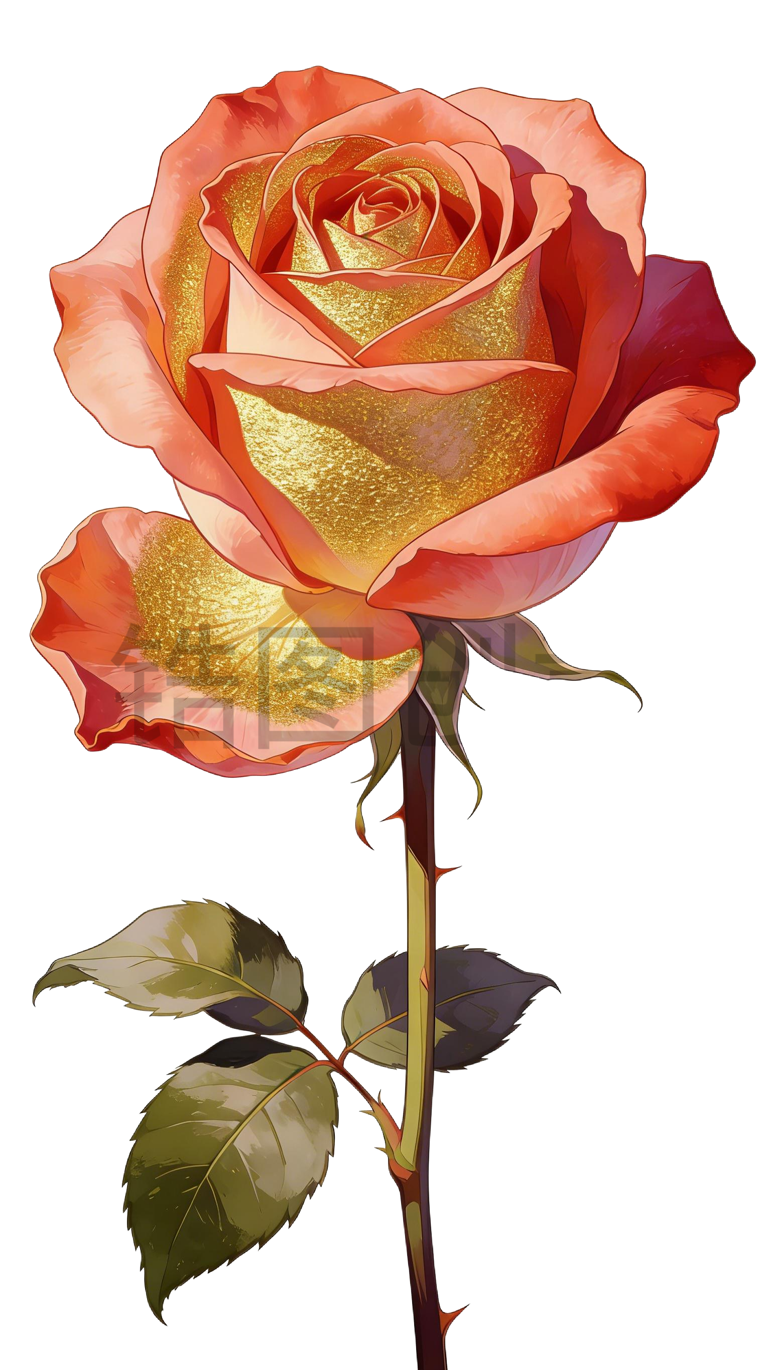 一支玫瑰花插画元素