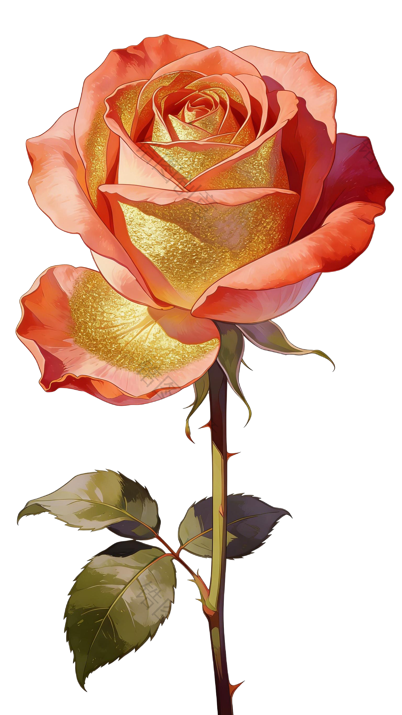 一支玫瑰花插画元素