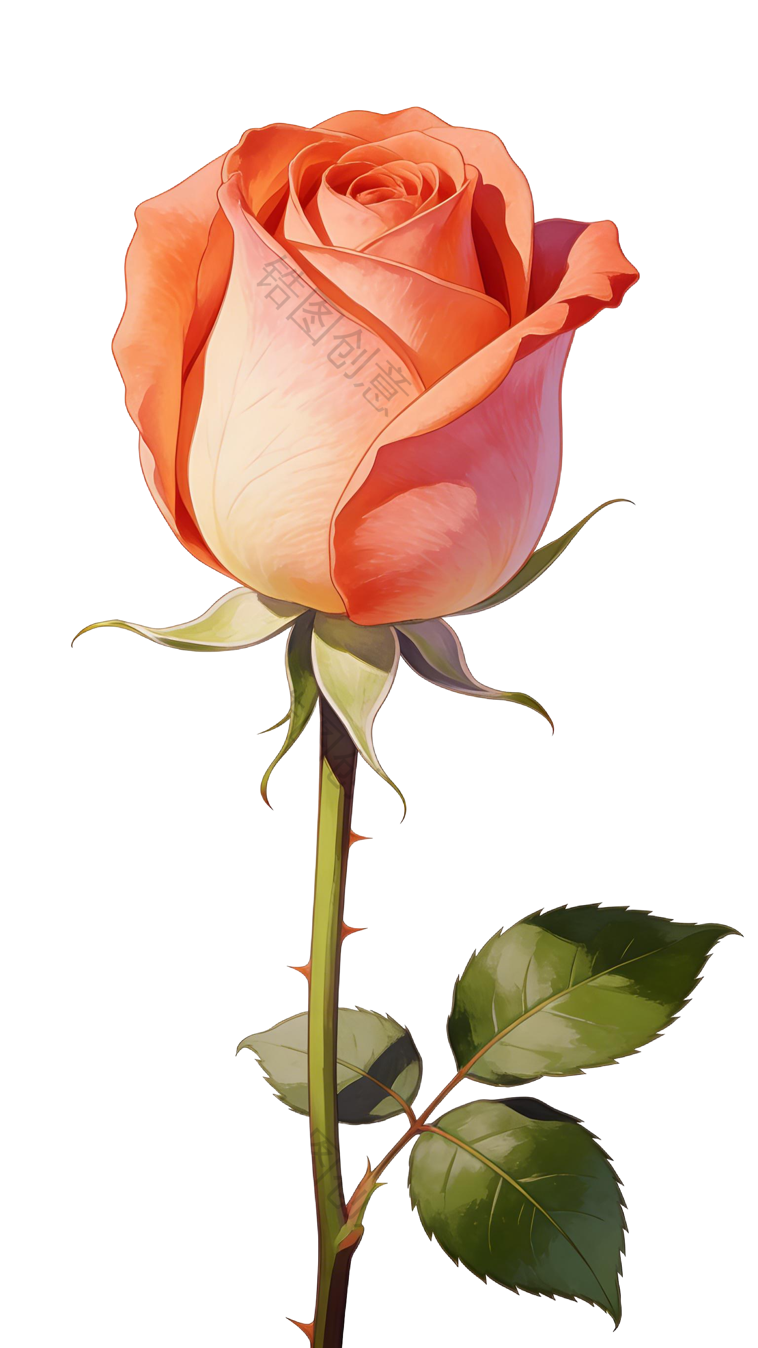 一支玫瑰花插画元素