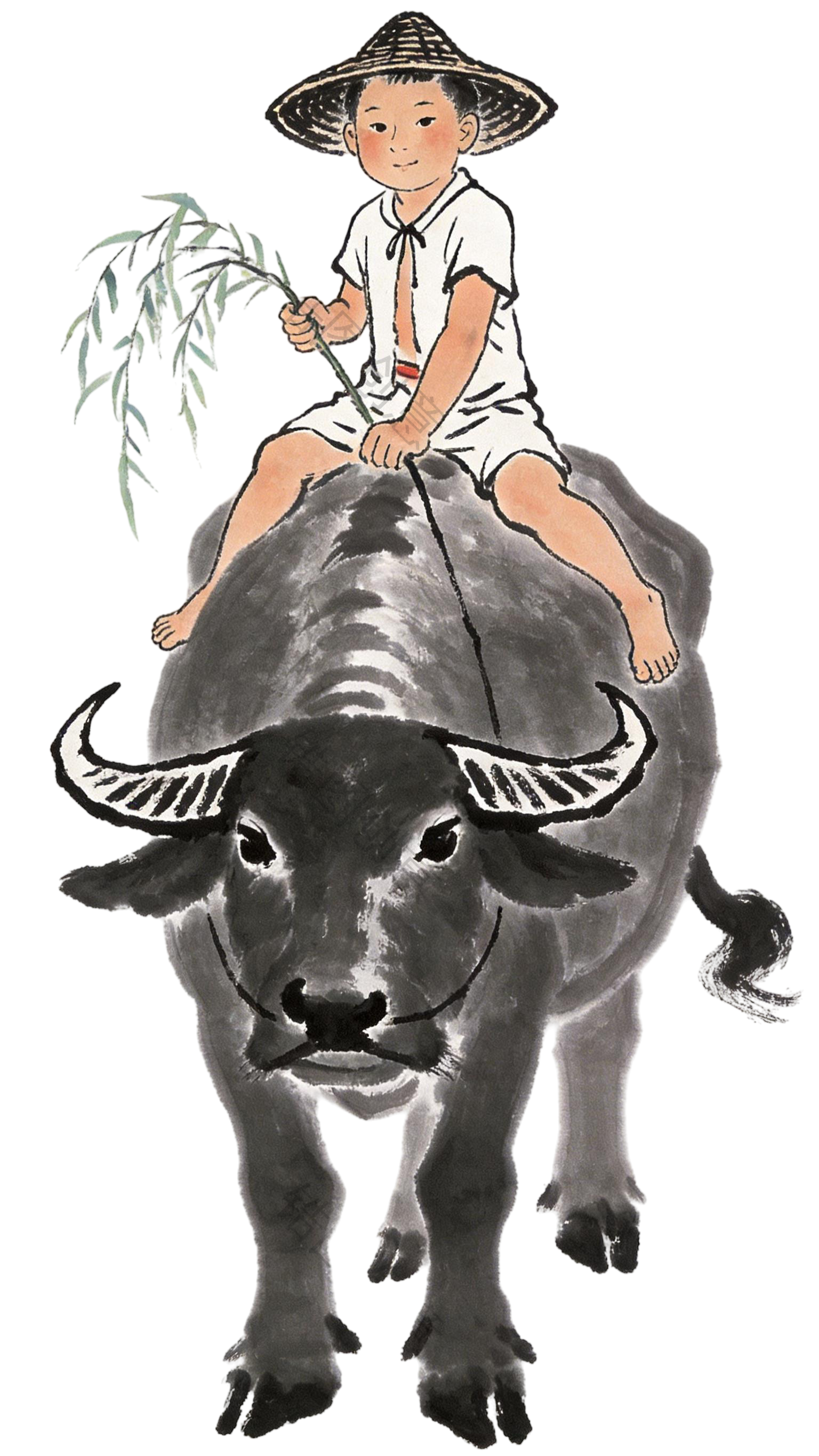 国风水墨风放牛少年元素