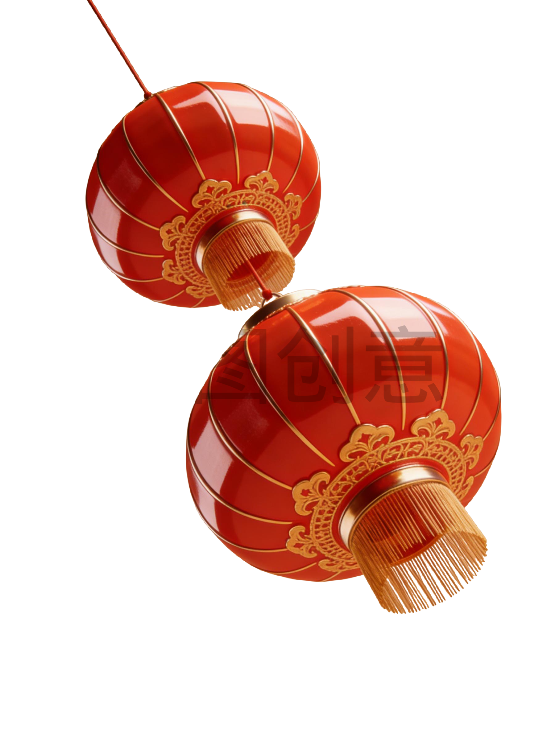 3d红色新年圆形灯笼