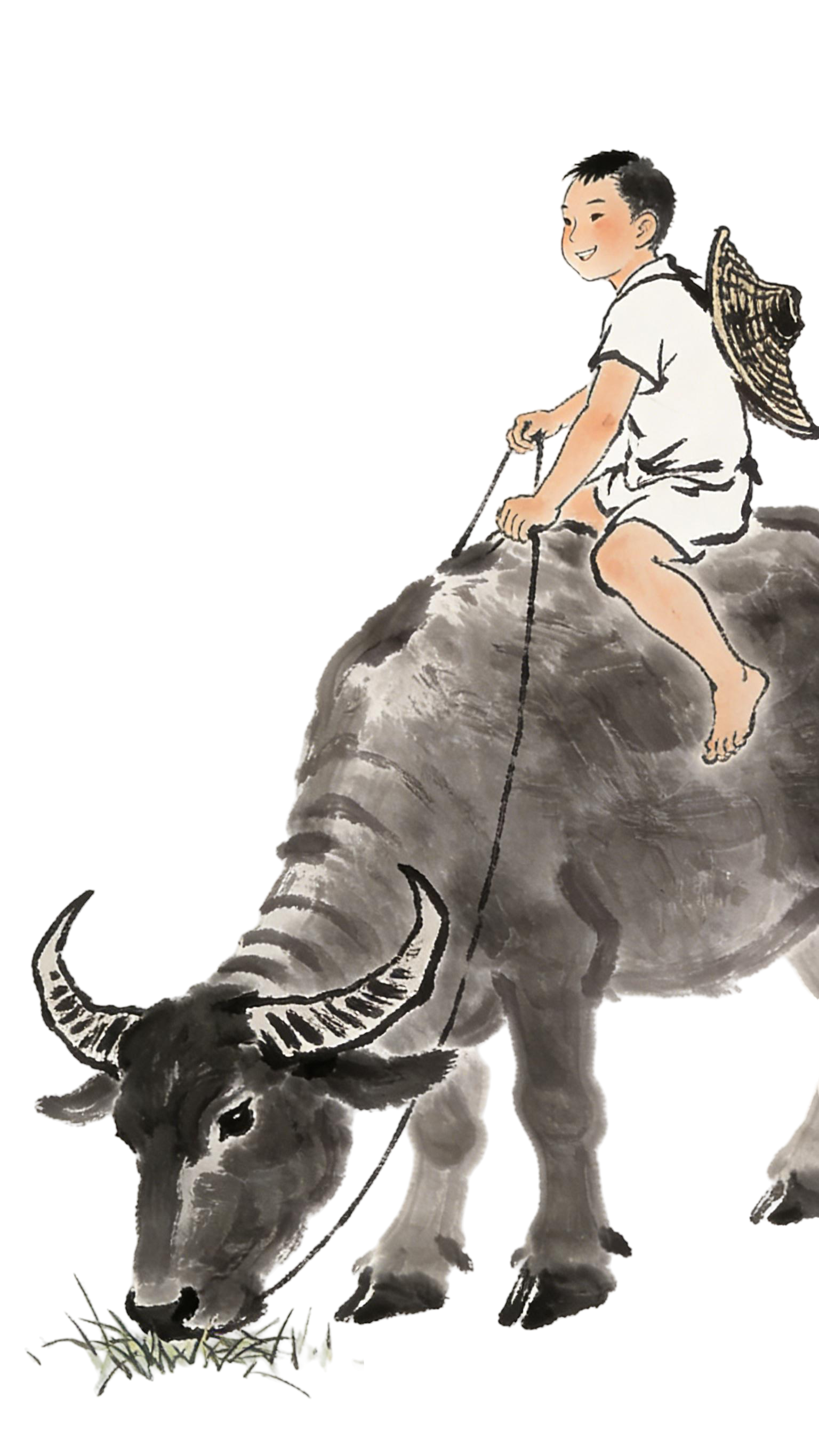 中国风骑牛牧童水墨插画