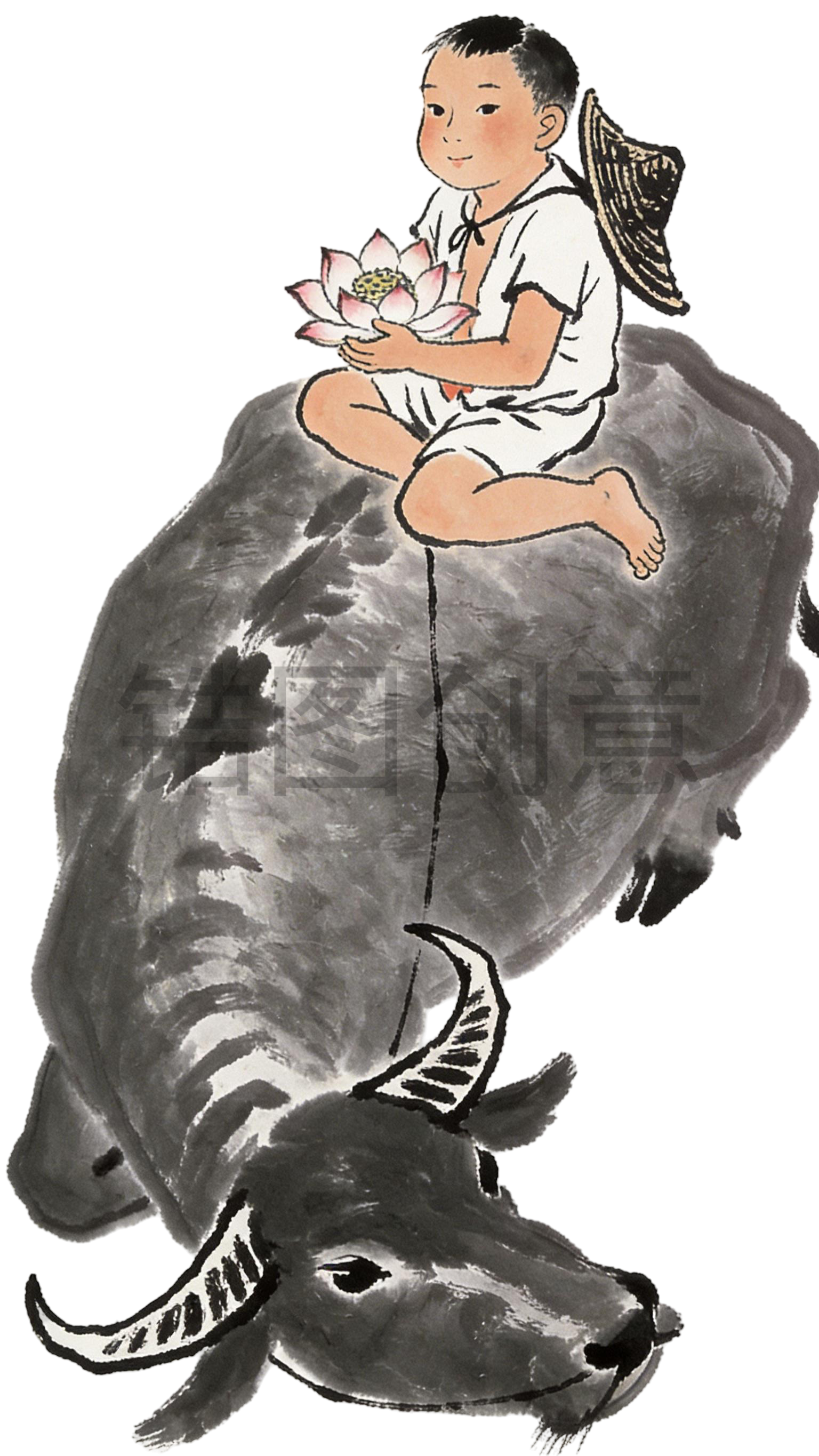 国风水墨风放牛少年元素