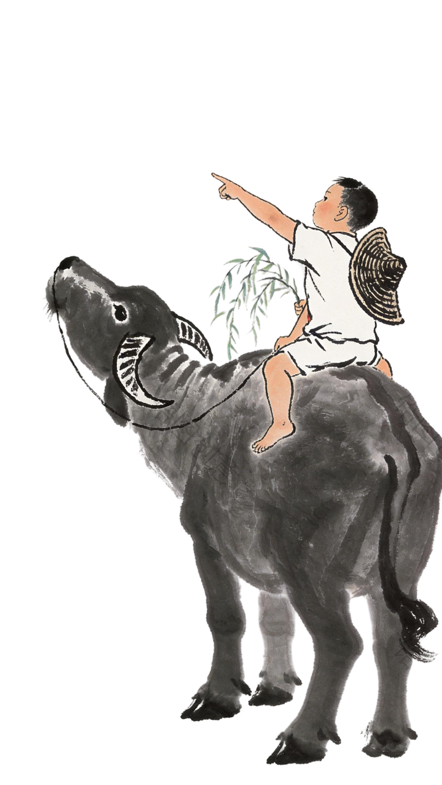 国风水墨风放牛少年元素