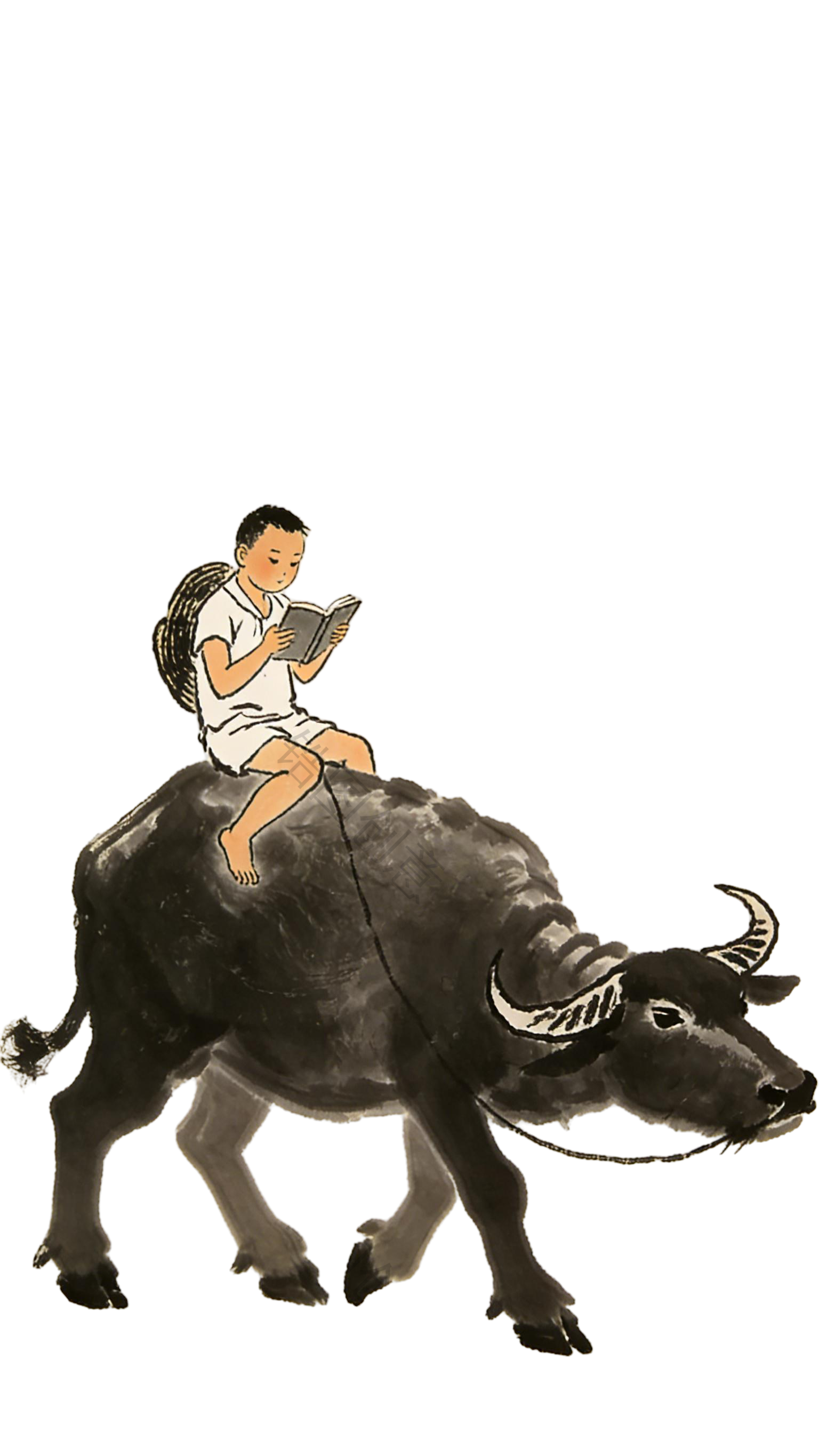 中国风骑牛牧童水墨插画