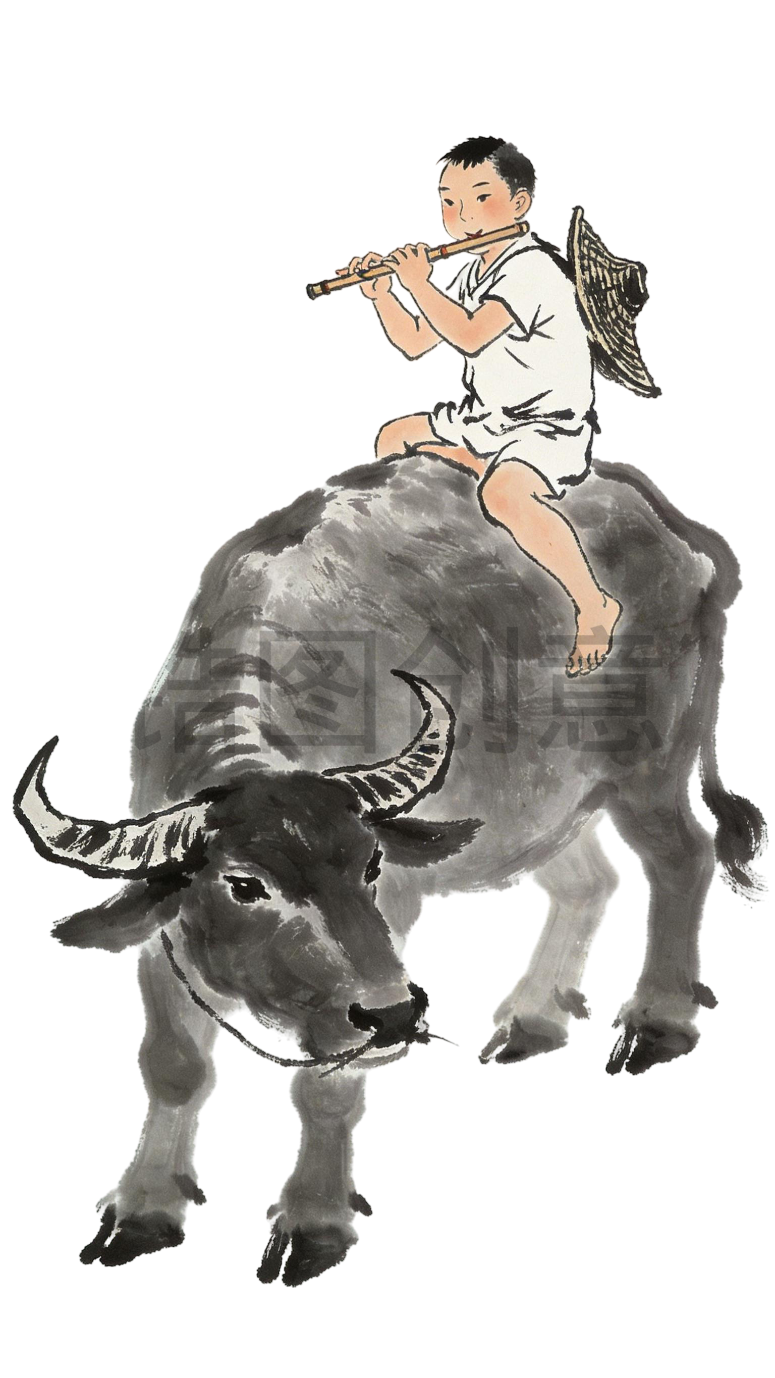 中国风骑牛牧童插画