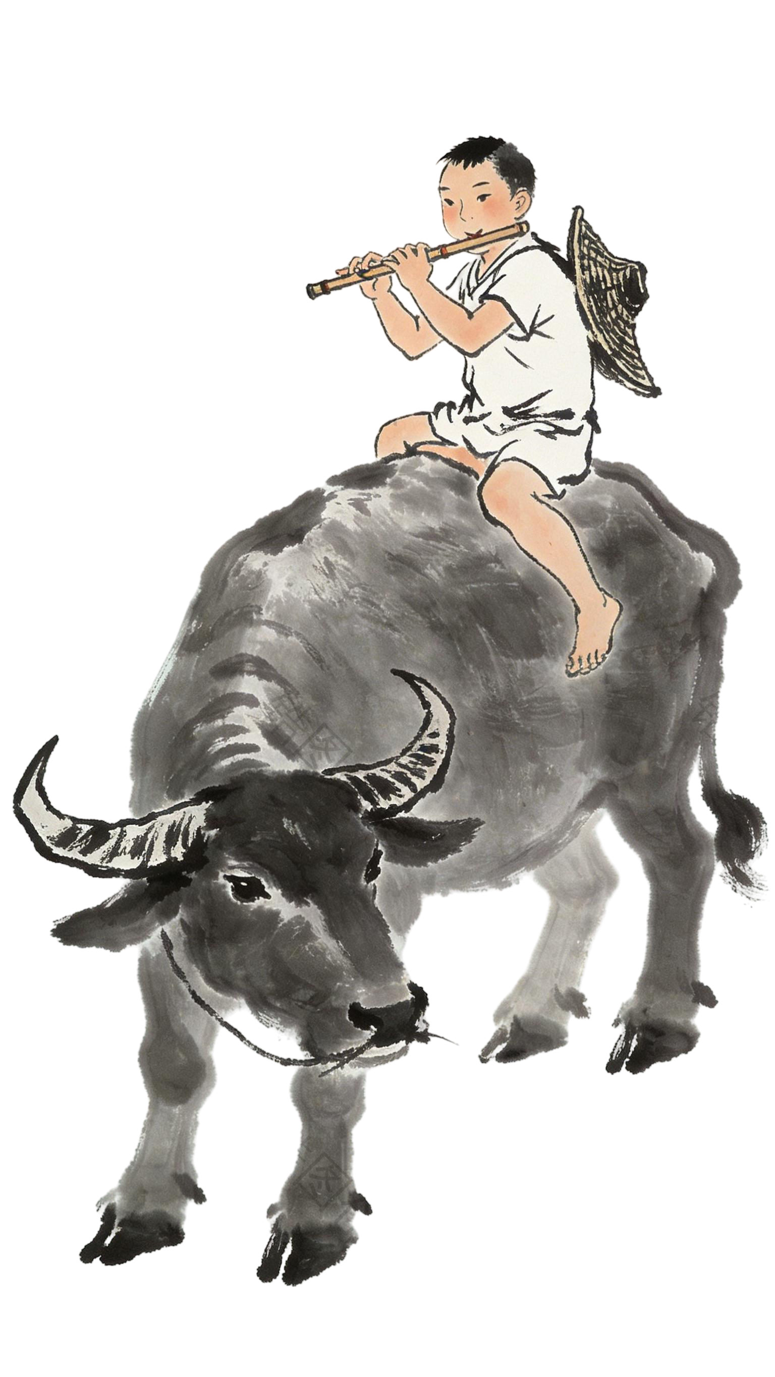 中国风骑牛牧童插画