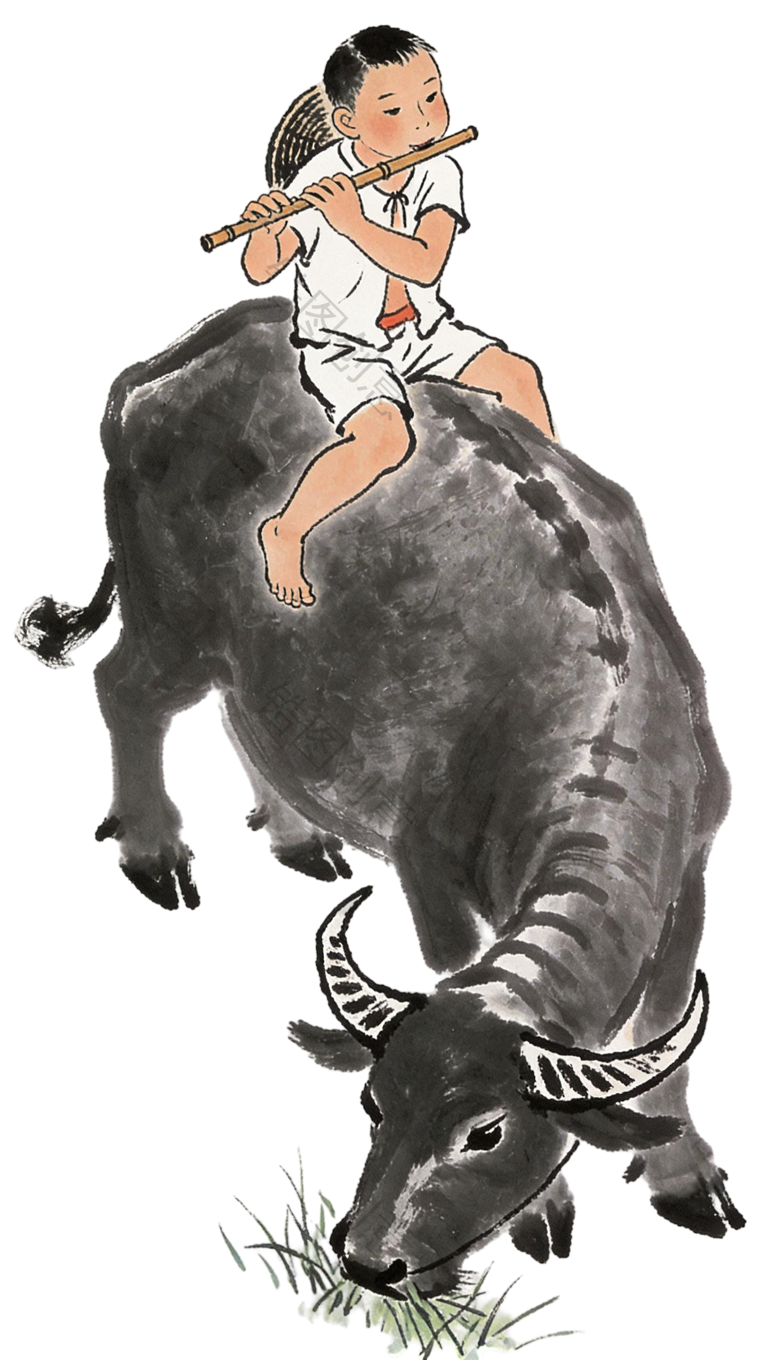 国风水墨风放牛少年元素