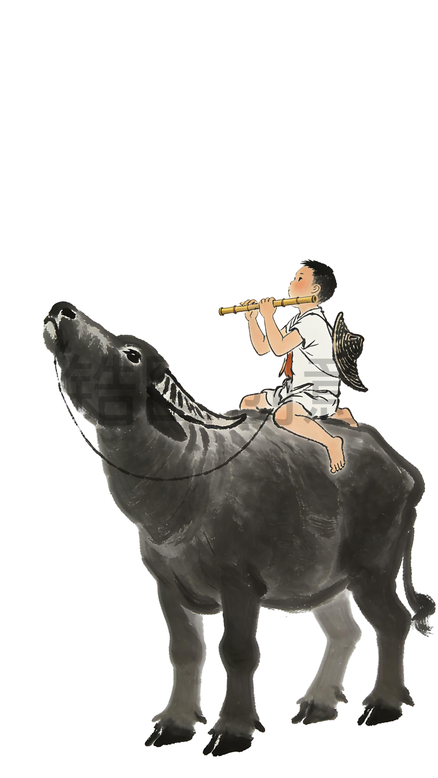 中国风骑牛牧童水墨插画