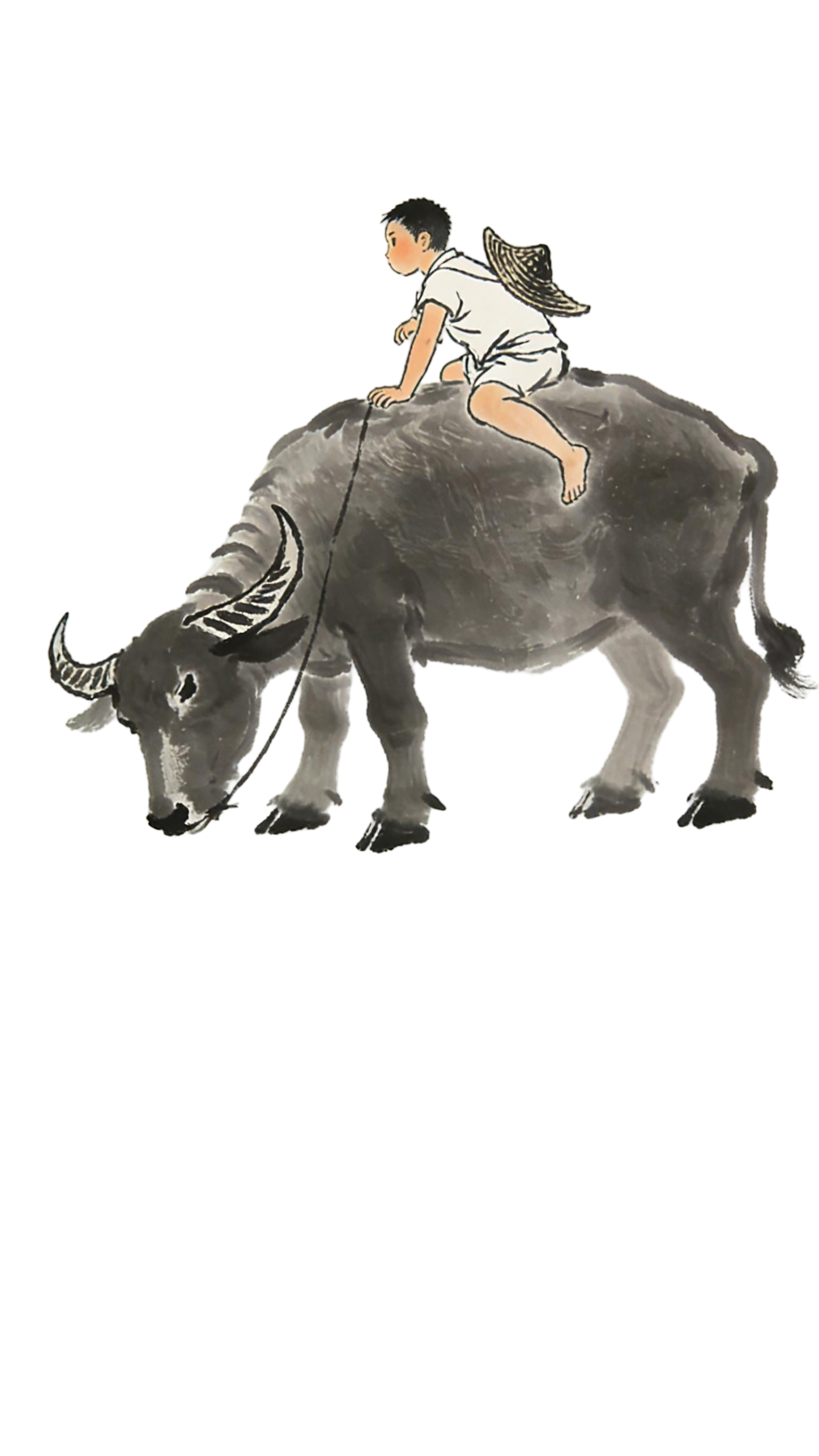 中国风骑牛牧童插画