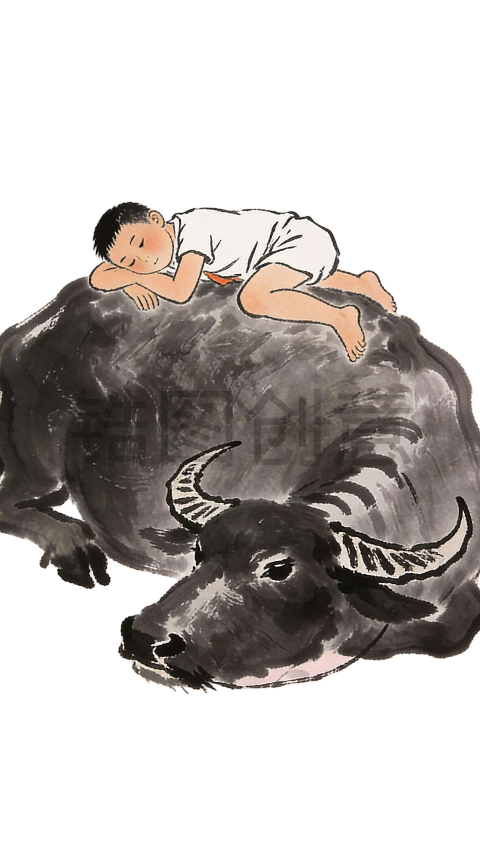 国风水墨风放牛少年元素