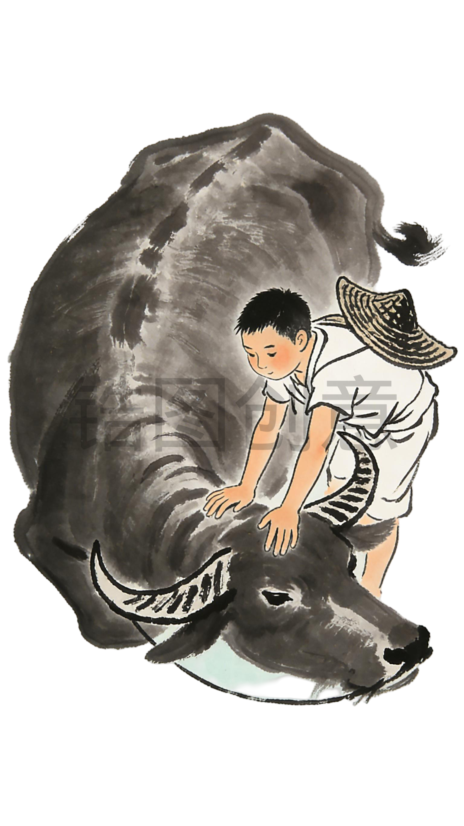 中国风骑牛牧童插画