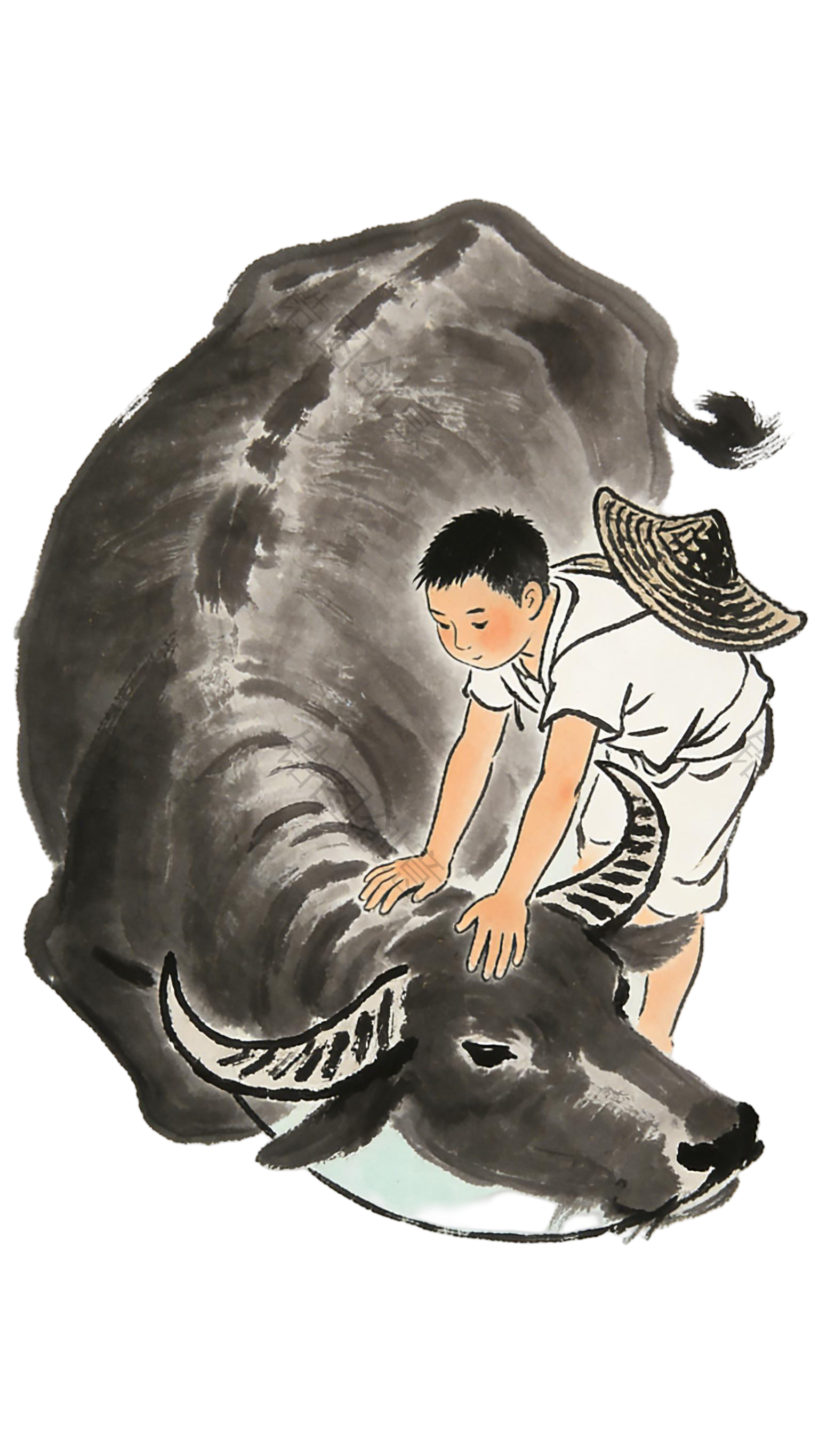 中国风骑牛牧童插画